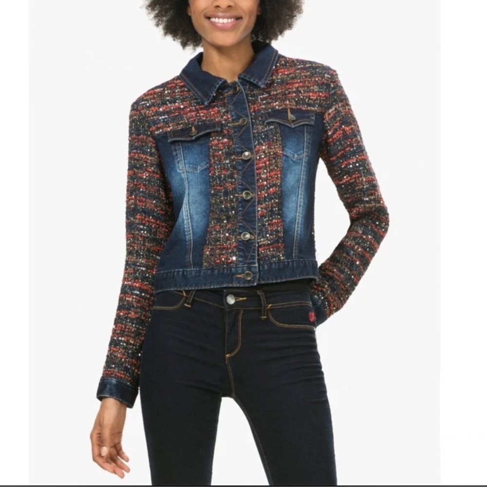 Desigual Casual Chaq Lina Jacket Women’s Multicolour Metallic Tweed Denim Sz XS